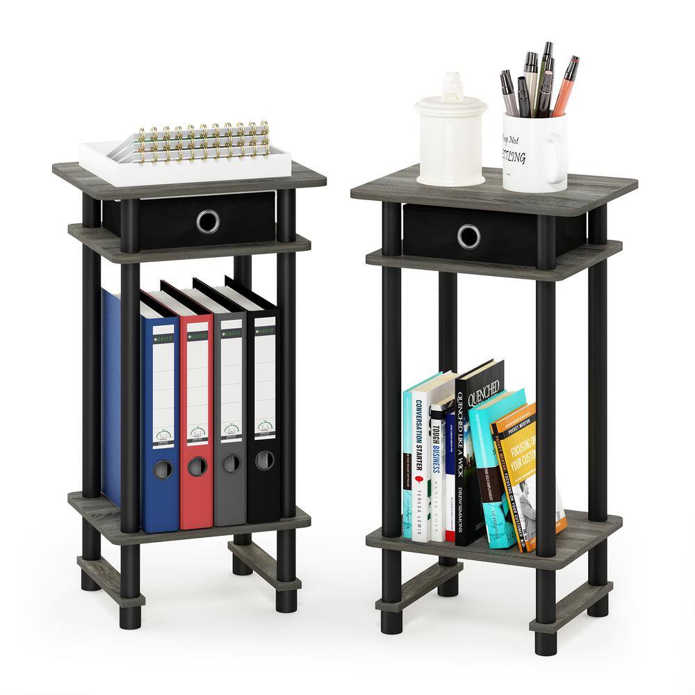 French Oak Grey Rectangular Tall End Table with Storage Bin