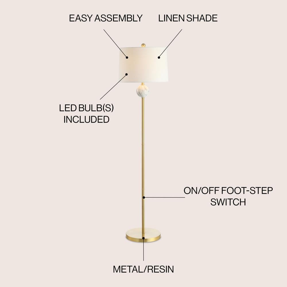 Vaughn Classic 60" Antique Gold Arc Floor Lamp with White Linen Shade