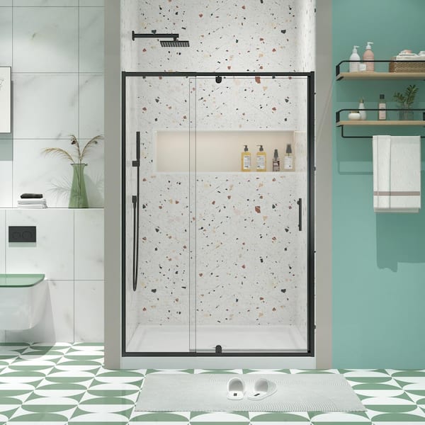 60 in. W x 71 in. H Pivot Framed Shower Door in Matte Black Finish with Tempered Glass