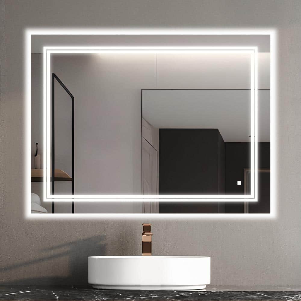 Sleek Soho 48"x36" Silver LED Lighted Bathroom Vanity Mirror with Defogger and Dimmable Lighting