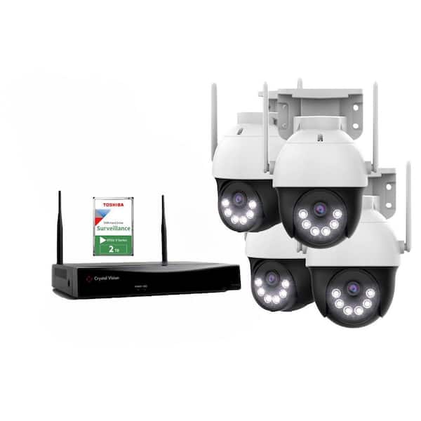 10-Channel WiFi6 NVR, 2TB HDD and 3MP Pan-Tilt Floodlight Cameras : Audio Siren Security System (4 Pan-Tilt Cameras)