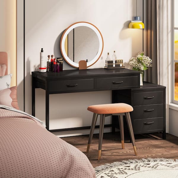 TRIBESIGNS WAY TO ORIGIN Ellie 5 Drawer Modern Black Makeup Vanity Desk Dressing Table Without Mirror HD HYFJW0838