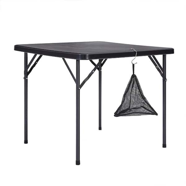 Folding Card Table Square with Mesh Bag, Black 35 in. Portable Heavy Duty Table with Handle for Indoor Outdoor Use
