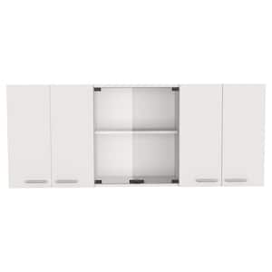 59 in. W x 12.4 in. D x 23.6 in. H White Wood Assembled Wall Kitchen Cabinet with Center Glass Doors