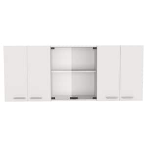 59 in. W x 12.4 in. D x 23.6 in. H White Wood Ready to Assemble Wall Kitchen Cabinet with Center Glass Doors