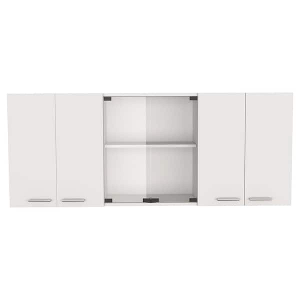 Amucolo 59 in. W x 12.4 in. D x 23.6 in. H White Wood Ready to Assemble Wall Kitchen Cabinet with Center Glass Doors