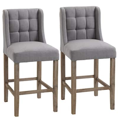 39.75 in Grey Low Back Metal Counter Hight Bar Stool with Tufted Upholstered Seat 2 Set of Included