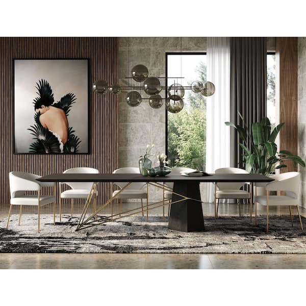 Modrest Elkhorn Glam Black ash And Stainless Steel Wood 43 in. Pedestal Dining Table Seats 10+