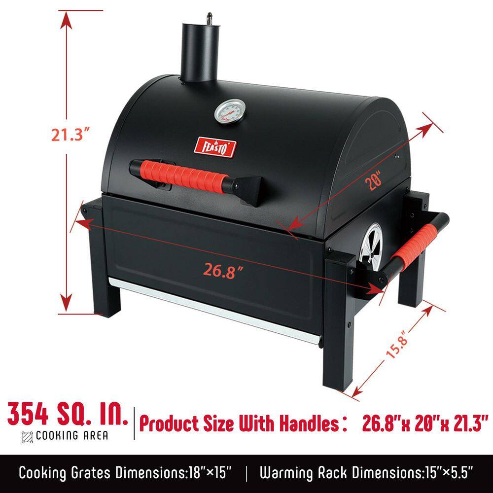 Feasto 26.8'' Black Portable Charcoal Grill with Cast Iron Grate
