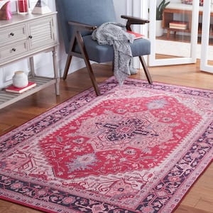 Tuscon Red/Navy 9 ft. x 12 ft. Machine Washable Floral Medallion Area Rug