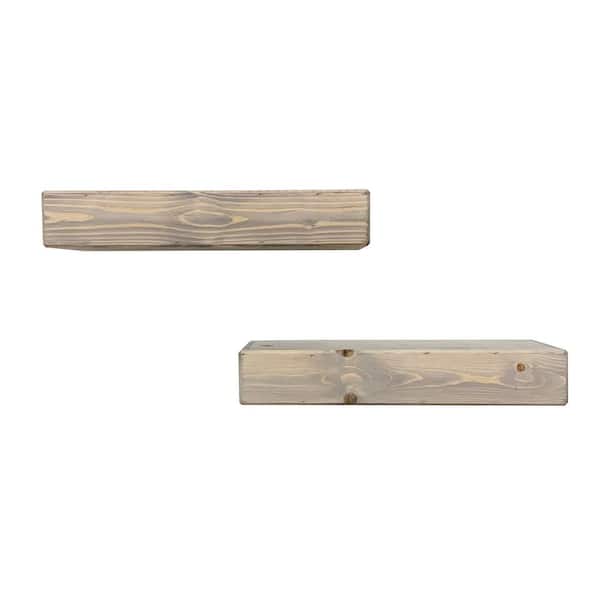 Unbranded Del Hutson Artisan Haute 6 in. x 20 in. x 4 in. Gray Pine Wood Floating Box Set of 2 Decorative Wall Shelf Set