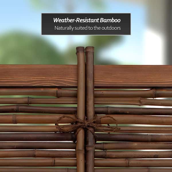 Red Lantern 6-ft x 3-ft Oriental Furniture Bamboo Fence Panel with Lattice - Beige Stained Finish