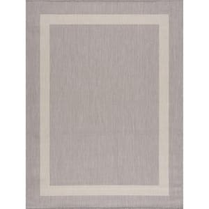 Grey/White 6 ft. x 9 ft. Bordered Indoor/Outdoor Area Rug