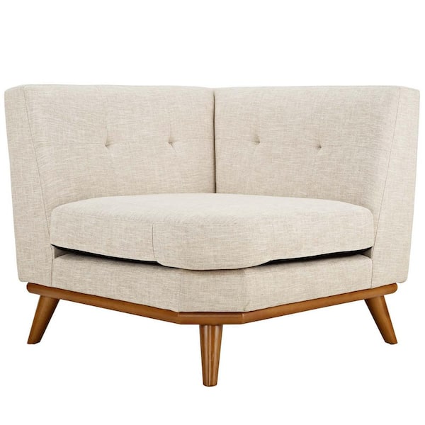 MODWAY Engage Beige Polyester Sectional Corner Chair with Tapered Wood Legs