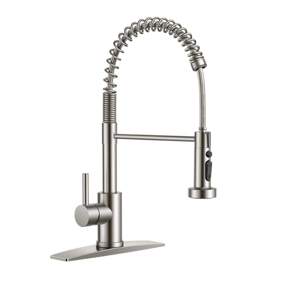 Single-Handle Pull Down Sprayer Kitchen Faucet with Deckplate in Brushed Ni