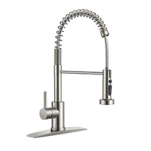 Single-Handle Pull Down Sprayer Kitchen Faucet with Deckplate in Brushed Nickel