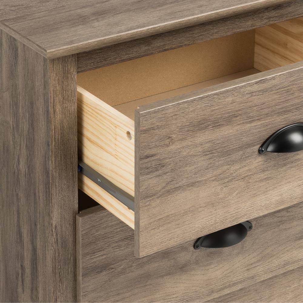 Drifted Gray 3-Drawer Tall Nightstand with Black Handles