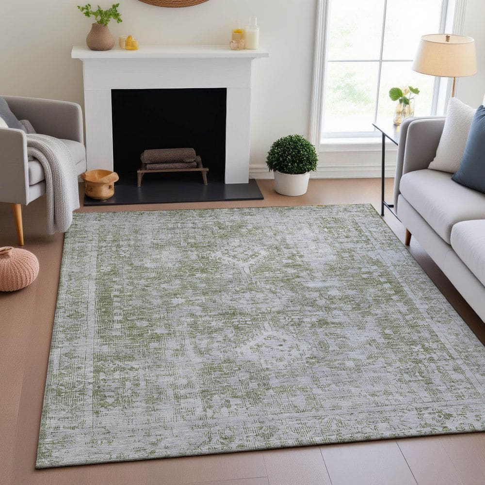 Mayfield Premium Machine Washable Abstract AMF1229 Aloe 8 ft. x 10 ft. Area Rug price history on PriceWatchPro