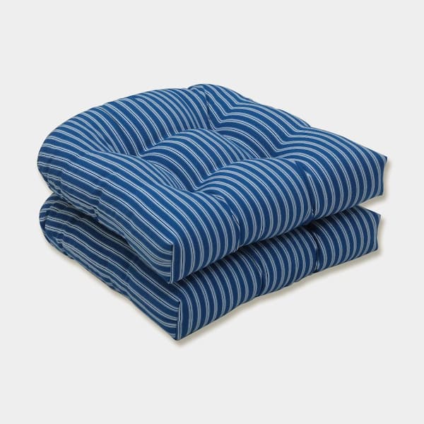 Pillow Perfect Striped 19 in. x 19 in. Outdoor Dining Chair Cushion in Blue/White Resprt Stripe (Set of 2)