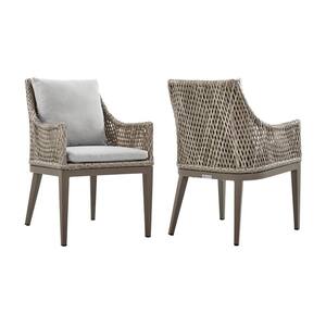 Silvana Gray Aluminum Outdoor Dining Chair with Beige Cushions (2-Pack)