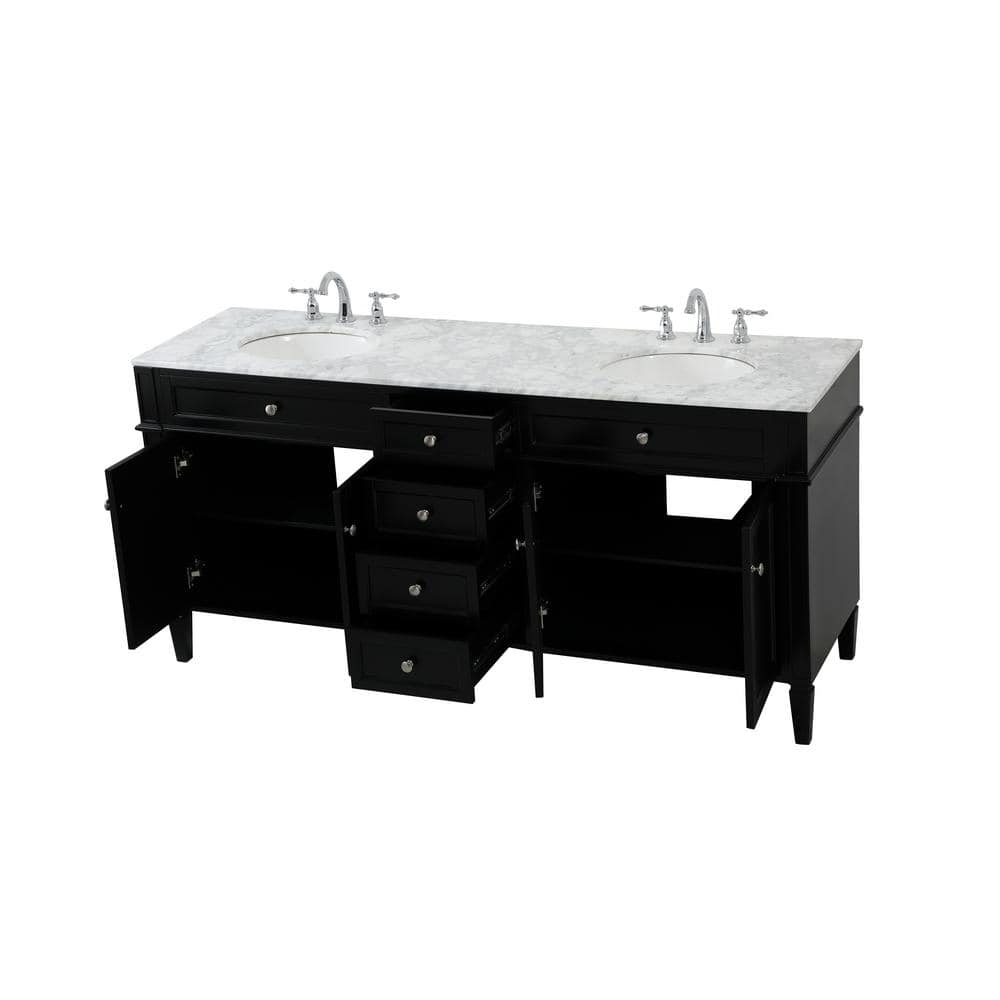Black Double Sink Vanity with Carrara Marble Top, 72"