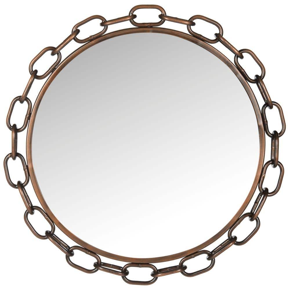 Contemporary 26" Round Bronze Wood Vanity Mirror with Chain Link