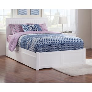 Nantucket Full Platform Bed with Flat Panel Foot Board and Twin Size Urban Trundle Bed in White