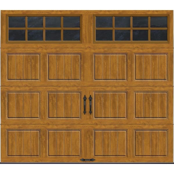 Clopay Gallery Steel Short Panel 9 ft x 7 ft Insulated 18.4 R-Value Wood Look Medium Garage Door with SQ24 Windows