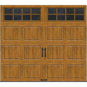 Gallery Steel Short Panel 9 ft x 7 ft Insulated 6.5 R-Value Wood Look Medium Garage Door with SQ24 Windows