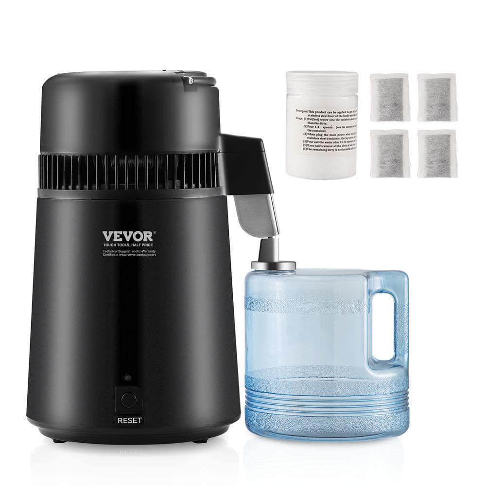 VEVOR Water Distiller 4L 1.05 Gallon Pure Water Purifier Filter Home Countertop 750W Distilled Water Maker Stainless Steel