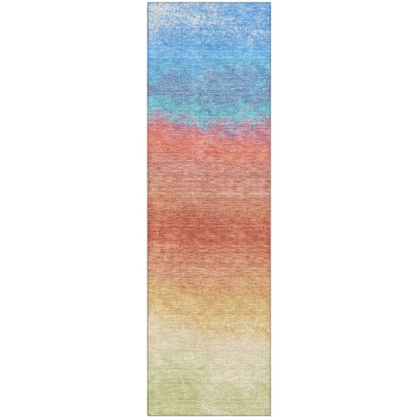 Mayfield Premium Machine Washable Abstract AMF2012 Coral 2 ft. x 7 ft. Runner Rug