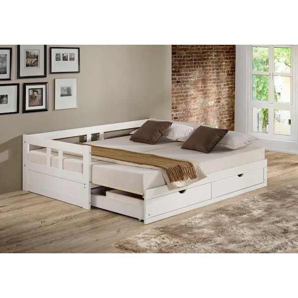 Alaterre Furniture Melody White Twin To, Twin To King Size Trundle Bed