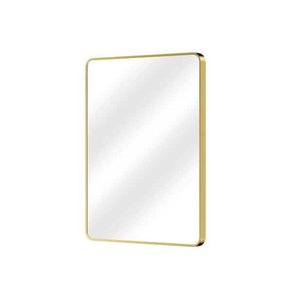 Aosspy Modern 24 in. W x 30 in. H Rectangular Aluminum Framed Vertical/Horizontal Wall Bathroom Vanity Mirror in Gold