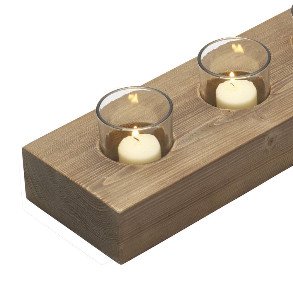 Rustic Natural Wood and Glass 23" Linear Candle Holder
