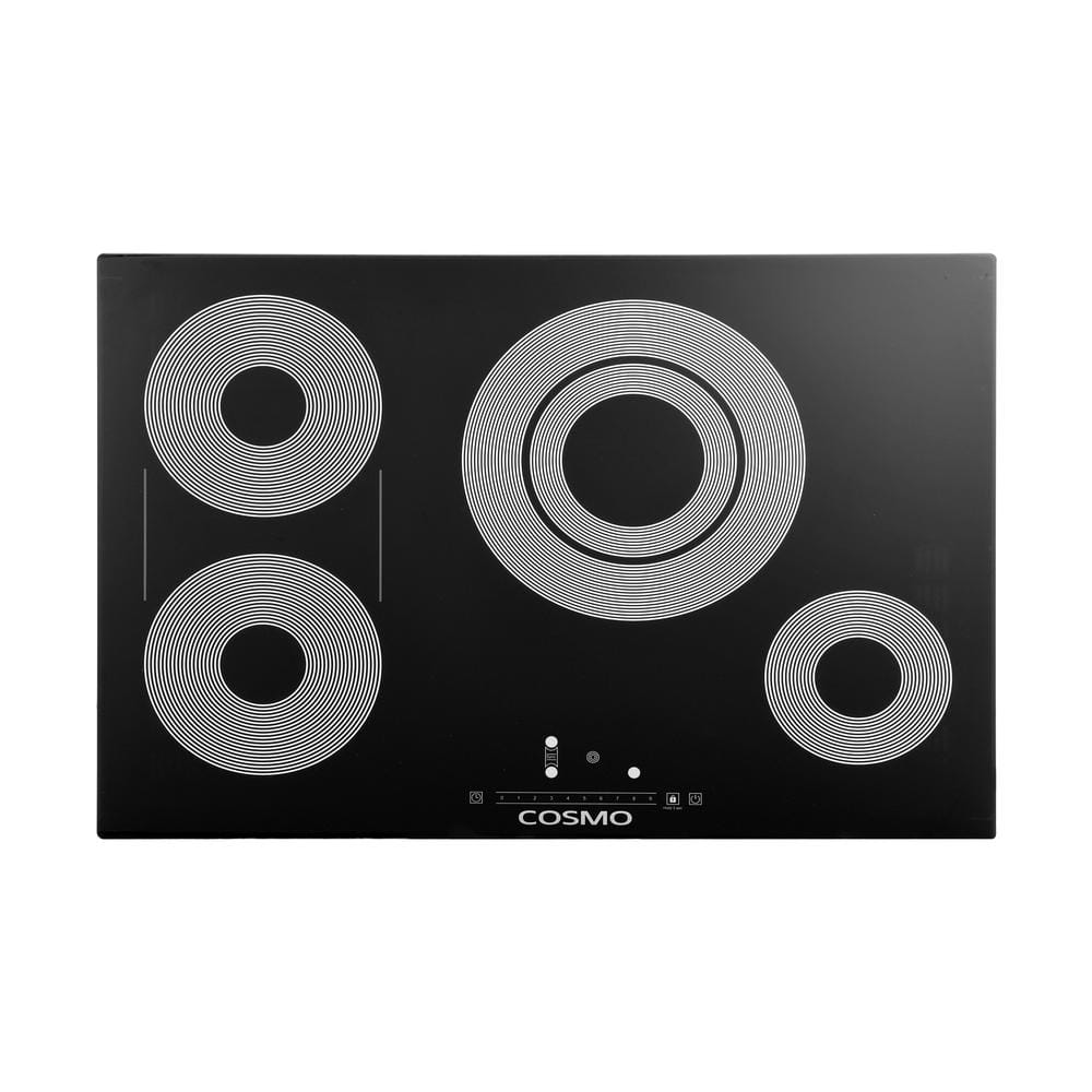 Cosmo 30 in. Electric Ceramic Glass Cooktop with 4 Elements, Triple Zone Element, Sync Burners in Black, Black/Stainless Steel