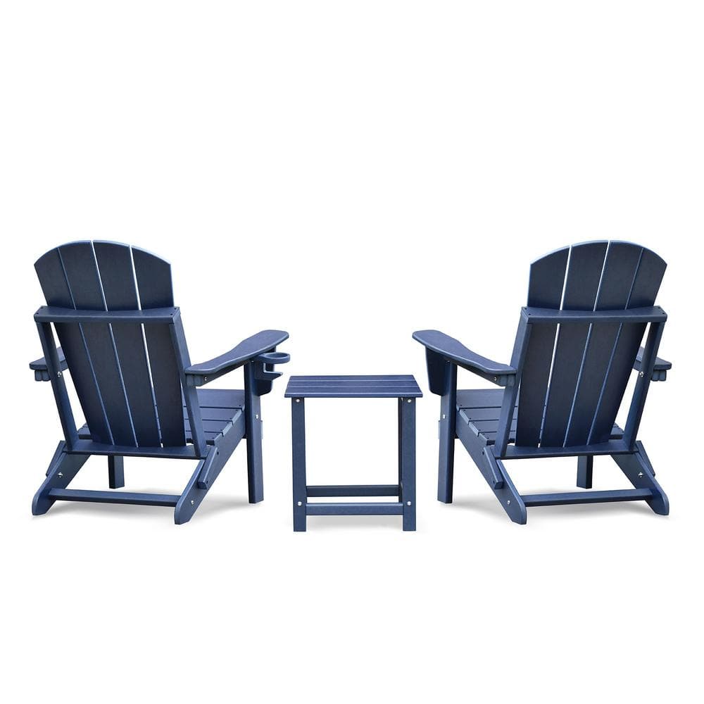Navy Blue Adirondack Chair Set of 2 and Table Set HDPE AllWeather Folding Fire Pit Chair AC07