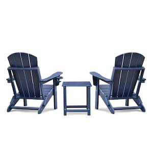 Navy Blue Adirondack Chair Set of 2 and Table Set HDPE All-Weather Folding Fire Pit Chair