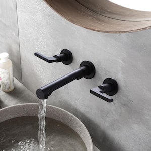 Double-Handle Wall Mounted Faucet Bathroom Sink Faucet in Matte Black