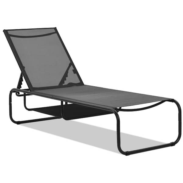 Black Metal Back Adjustable Outdoor Patio Chaise Lounge