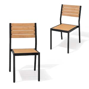 Stackable Brown Wooden Metal Outdoor Dining Chair (2-Pack)