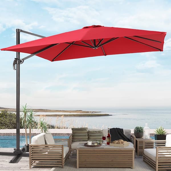 Sonkuki 9FT Premium Square Cantilever Patio Umbrella - Outdoor Comfort with 360° Rotation and Canopy Angle Adjustment, Rust Red