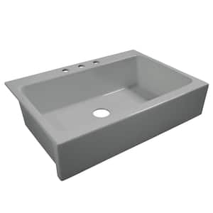 Josephine 34 in. Quick-Fit Drop-In Farmhouse Single Bowl Gloss Gray Fireclay Kitchen Sink