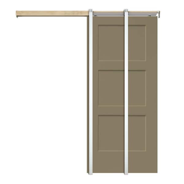 CALHOME 30 in x 80 in Olive Green Painted Composite MDF 3PANEL Equal Style Sliding Door with Pocket Door Frame and Hardware Kit
