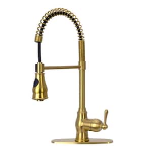 Single Handle Pre-Rinse Spring Pull-Down Sprayer Kitchen Faucet in Brass Gold