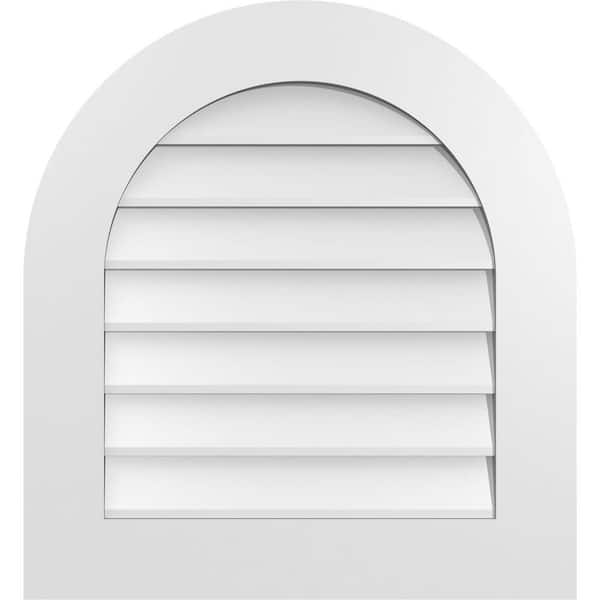 Ekena Millwork 24 in. x 26 in. Round Top White PVC Paintable Gable Louver Vent Non-Functional