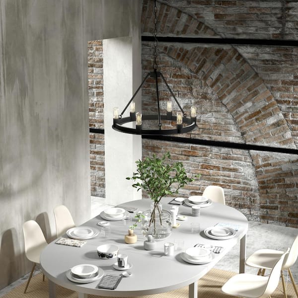 Hunter - Saddlewood 6 Light Natural Iron Circular Chandelier Kitchen Light