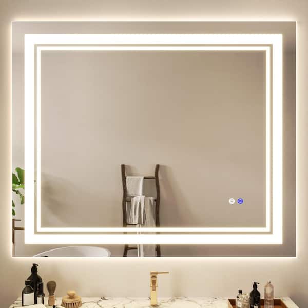 WOODSAM 48 in. W x 40 in. H Large Rectangular Frameless Anti-Fog LED Lighted Wall Bathroom Vanity Mirror with High Brightness