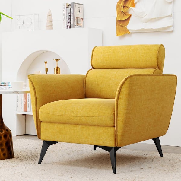 LUE BONA Flora Mustard Yellow Mid Century Modern Accent Chair Velvet
