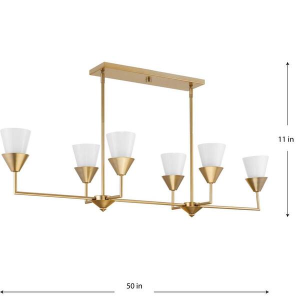 Progress Lighting Pinellas 60-Watt 6-Light Soft Gold Luxe Industrial Island Light with Opal Glass Shades