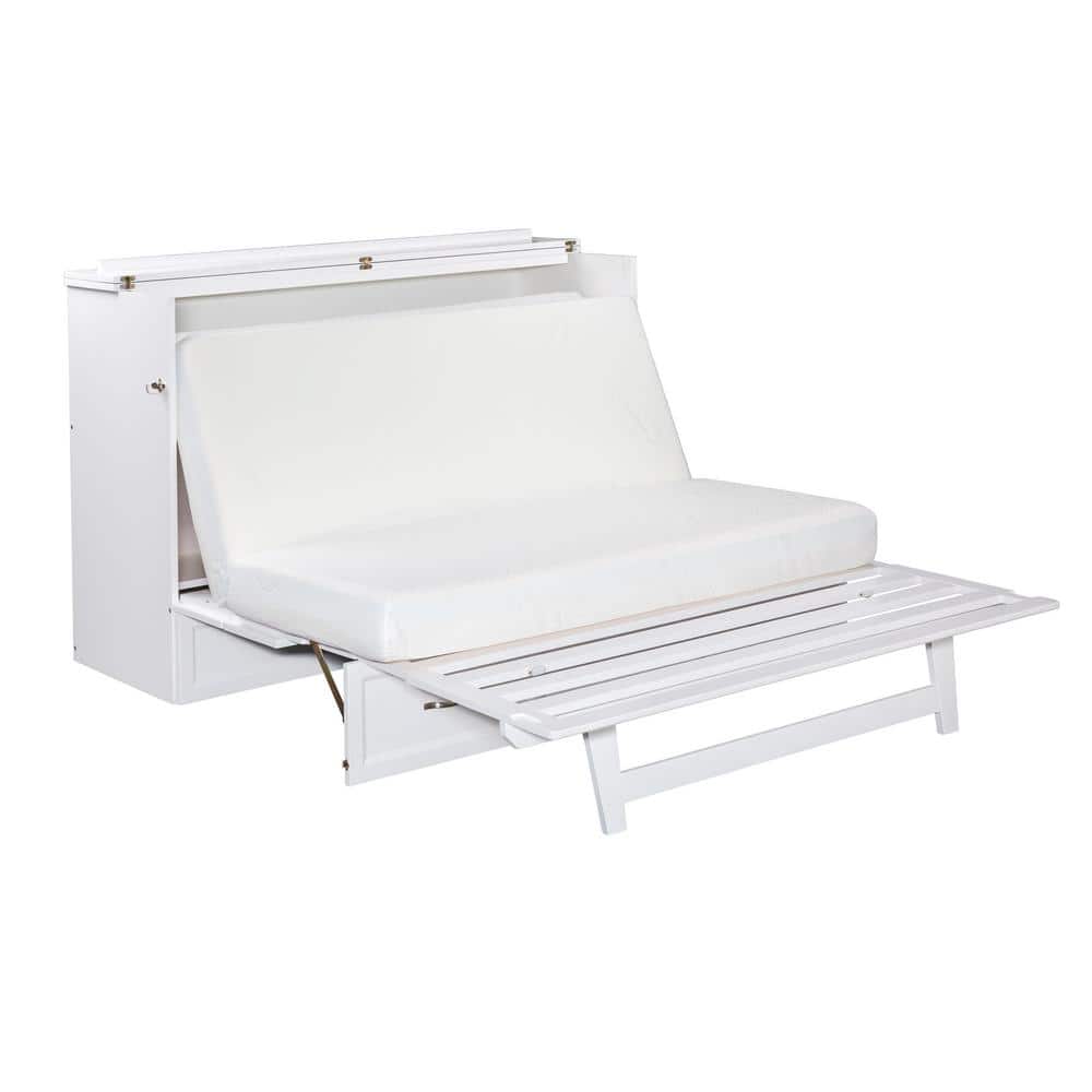 White Coastal Queen Murphy Bed Chest with Charging Station